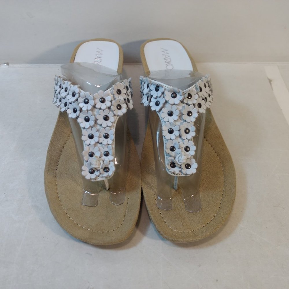 Markon White Floral Wedge Sandal Size 9M